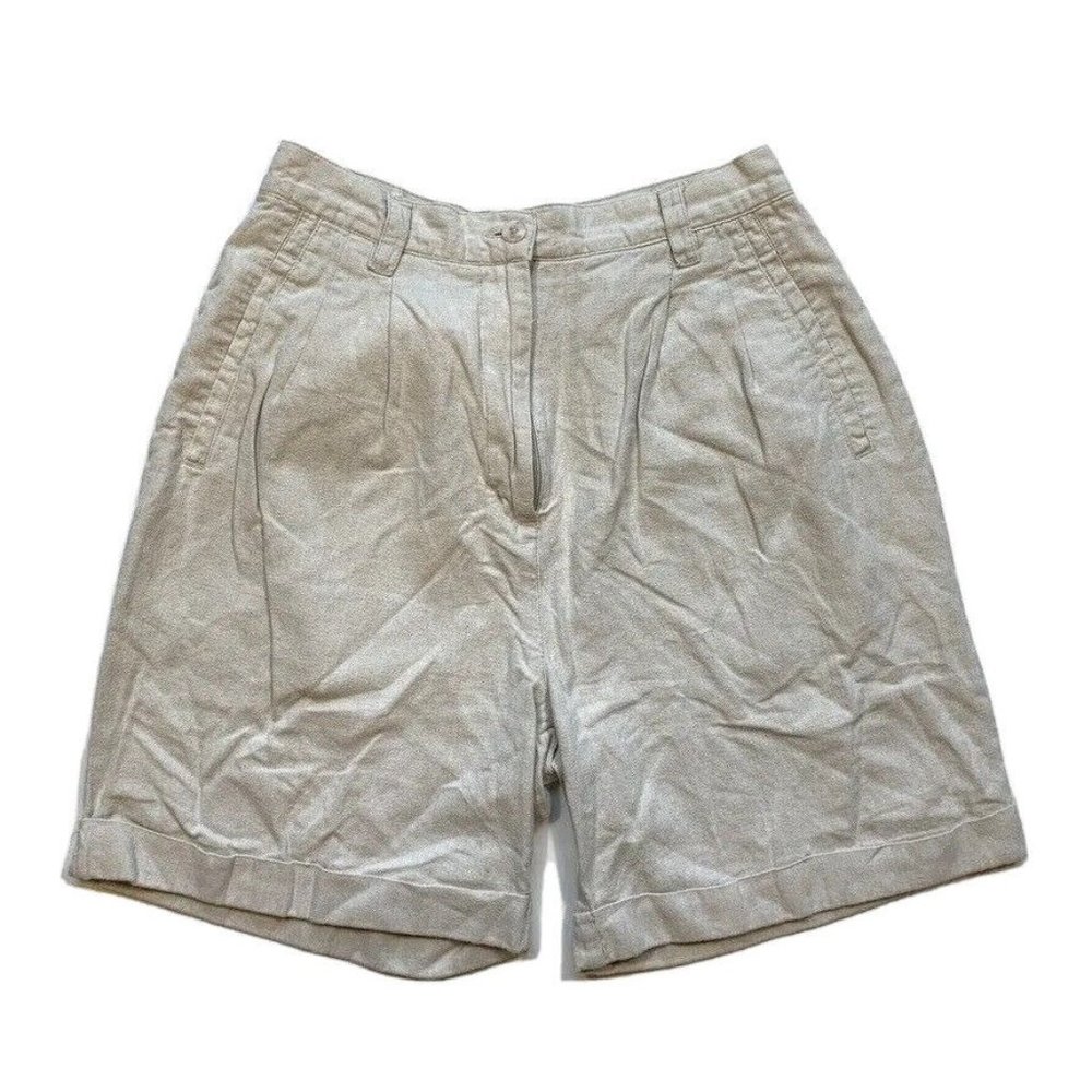 Paul Harris Design Chino Shorts Womens 6 Linen Blend Pleated Cuffed Beach Summer